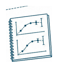 An open notebook with two measured curves and error brackets